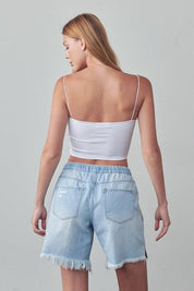 High Rise Drawstring Denim Shorts | Shorts Daverri Fashions