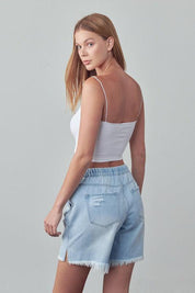 High Rise Drawstring Denim Shorts | Shorts Daverri Fashions