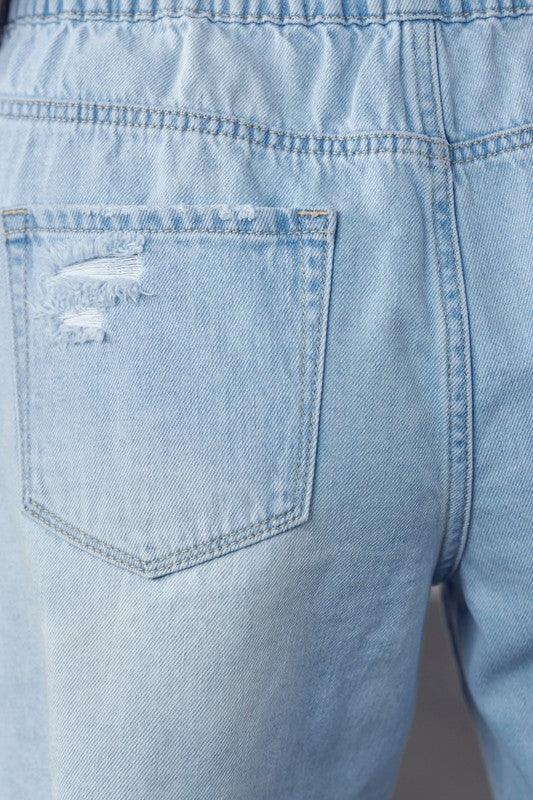 High Rise Drawstring Denim Shorts | Shorts Daverri Fashions