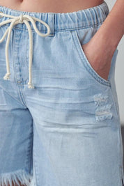 High Rise Drawstring Denim Shorts | Shorts Daverri Fashions