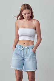 LIGHT MID-RISE SLOUCH SHORTS | Denim Shorts Daverri Fashions