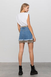 Plaid Checker Mini Denim Skirt | Skirts Daverri Fashions
