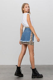 Plaid Checker Mini Denim Skirt | Skirts Daverri Fashions