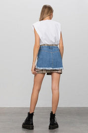 Plaid Checker Mini Denim Skirt | Skirts Daverri Fashions