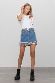 Plaid Checker Mini Denim Skirt | Skirts Daverri Fashions
