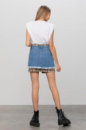 Plaid Checker Mini Denim Skirt | Skirts Daverri Fashions