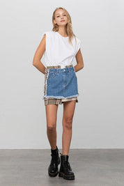 Plaid Checker Mini Denim Skirt | Skirts Daverri Fashions