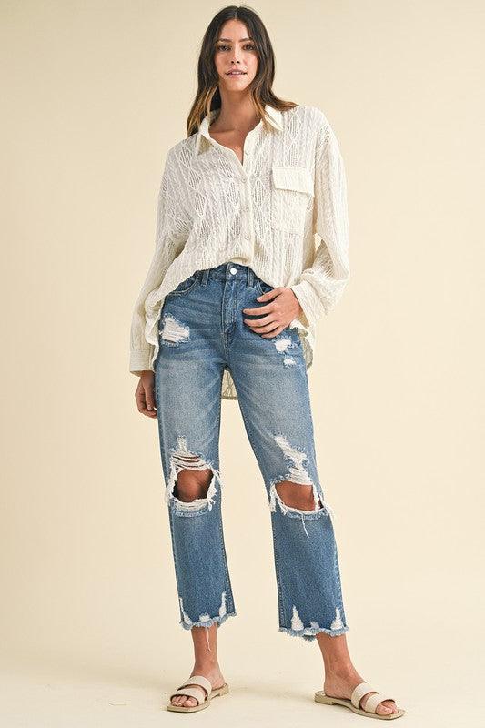 Annie Wear Distressed Raw Hem Cropped Jeans | Daverri Fashions