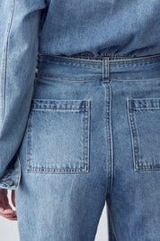 Belted Collared Button Front Denim Jumpsuit | Jeans Daverri Fashions