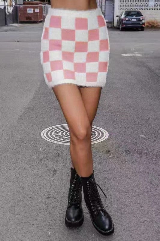 Fuzzy Checkered Skirt | Skirts Daverri Fashions