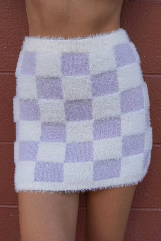 lilac Fuzzy Checkered Skirt | Skirts Daverri Fashions