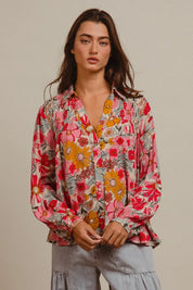 BiBi Woven Floral Printed Shirt Top | Tops Daverri Fashions