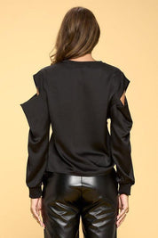 Satin Stretch Open Shoulder Sweatshirt | Sweatshirts Daverri Fashions