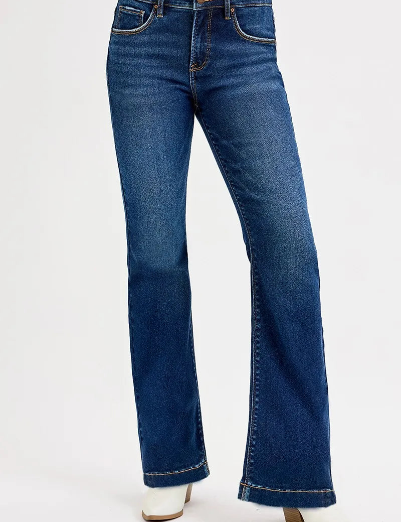 DARK RISEN Full SIze Tummy Control Mid Rise Flare Jeans Plus SIze | Jeans Daverri Fashions