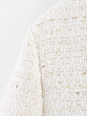 Tweed Button Up Cropped Jacket | Jackets Daverri Fashions