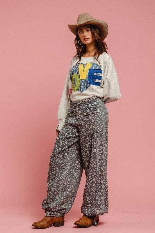 BiBi LOVE Heart Patch Slit French Terry Sweatshirt | Sweatshirts Daverri Fashions