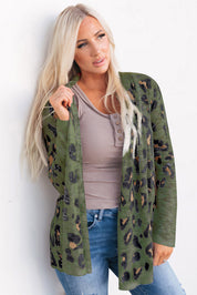 Army Green Printed Long Sleeve Cardigan | Cardigans Daverri Fashions