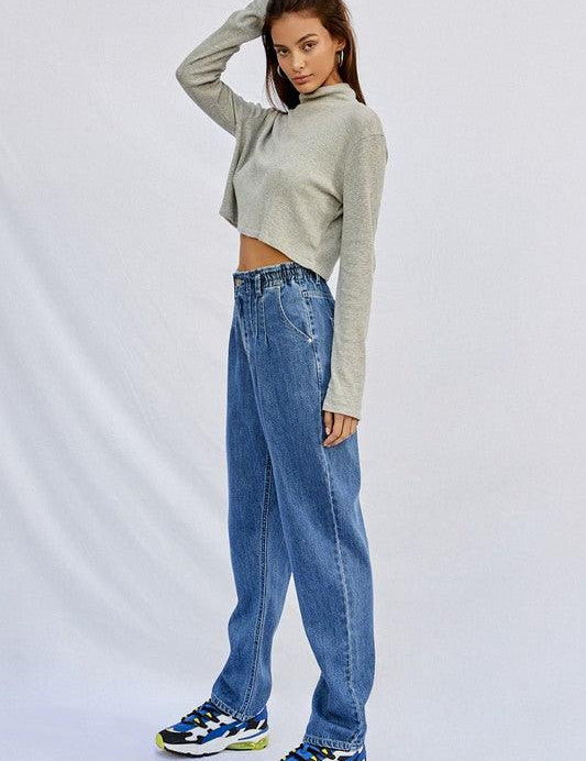 Super High Rise Pleated Mom Jeans | Jeans Daverri Fashions