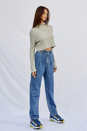 Super High Rise Pleated Mom Jeans | Jeans Daverri Fashions