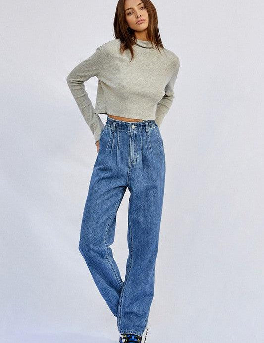 Super High Rise Pleated Mom Jeans | Jeans Daverri Fashions