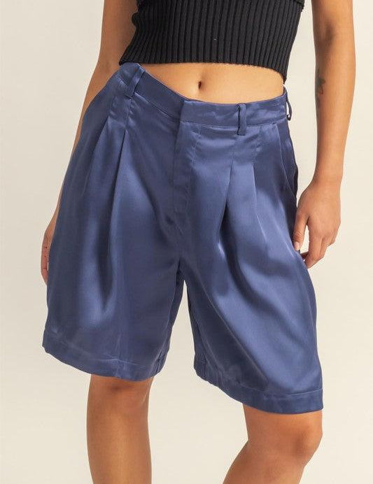 HYFVE High-Waist Pleated Satin Shorts | Shorts Daverri Fashions
