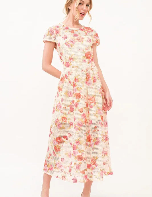 Multi And The Why Fish-Net Floral Printed Midi Dress | Midi Dresses Daverri Fashions