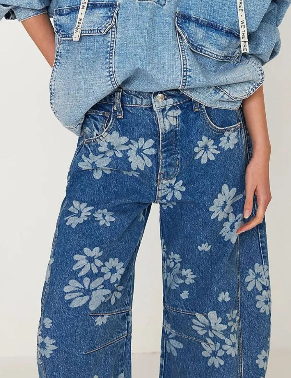 Flower Print Wide Leg Jeans | Jeans Daverri Fashions