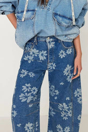 Flower Print Wide Leg Jeans | Jeans Daverri Fashions