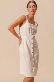 SO ME Button Down Pocket Front Pinafore Dress | Daverri Fashions