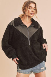 Aemi+Co Oversized Side Pockets Half Zip Pullover | Jackets Daverri Fashions