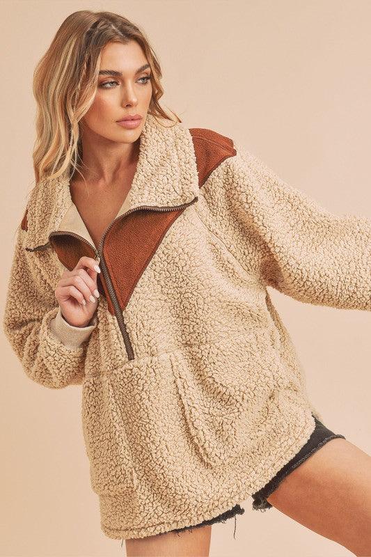 Aemi+Co Oversized Side Pockets Half Zip Pullover | Jackets Daverri Fashions