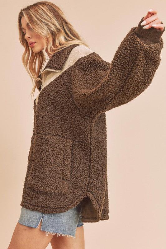 Aemi+Co Oversized Side Pockets Half Zip Pullover | Jackets Daverri Fashions