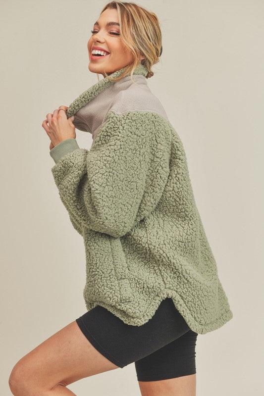 Aemi+Co Oversized Side Pockets Half Zip Pullover | Jackets Daverri Fashions