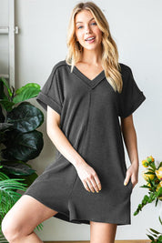 Heimish Full Size Short Sleeve Ribbed Romper with Pockets | Daverri Fashions