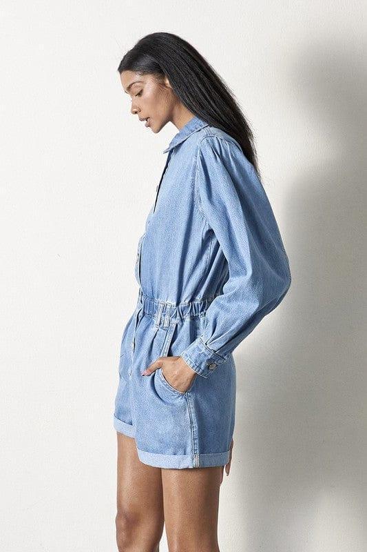 Vintage Long Sleeve Denim Romper | Rompers Daverri Fashions