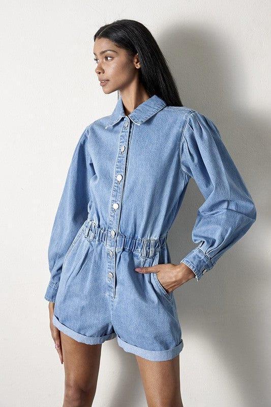 Vintage Long Sleeve Denim Romper | Rompers Daverri Fashions
