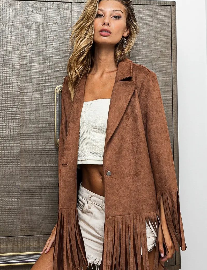 BiBi Single Blazer with Fringed Hem | Jackets Daverri Fashions