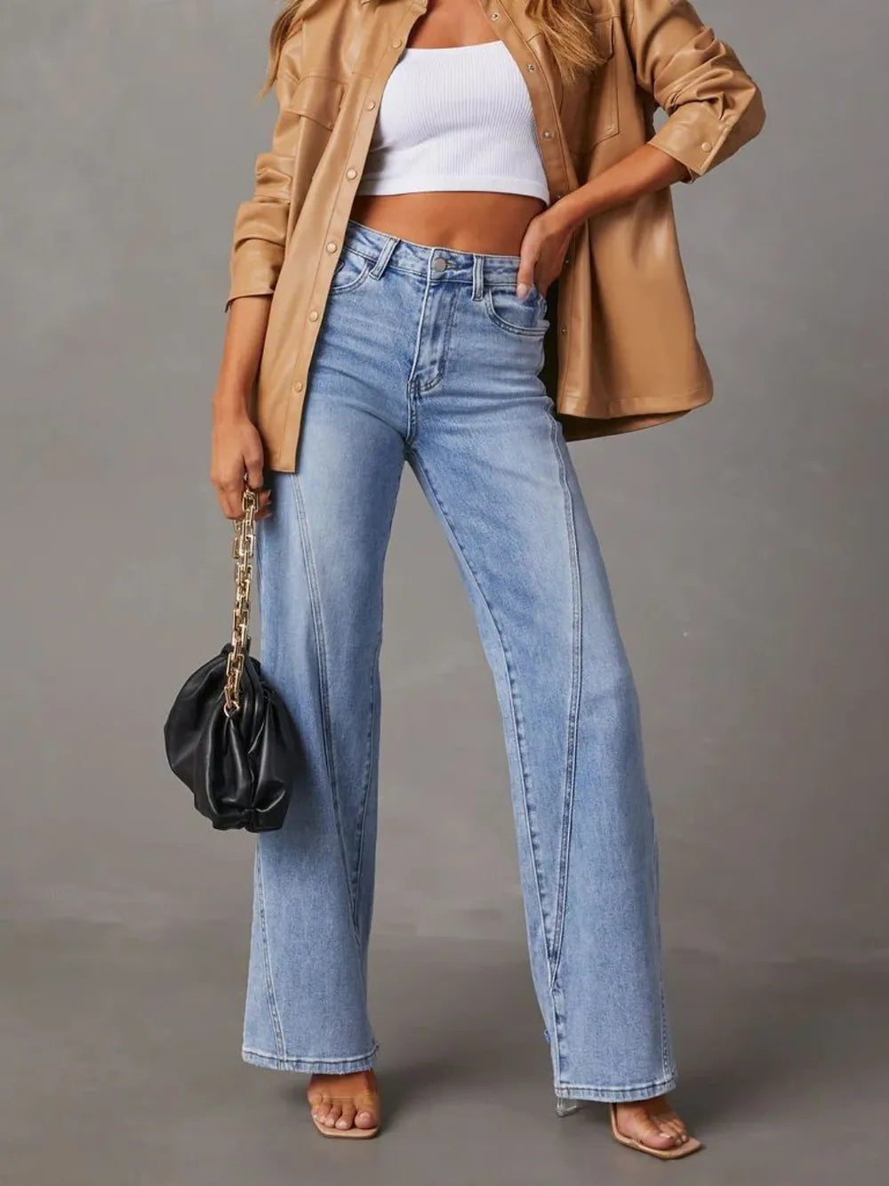 High Waist Straight Jeans with Pockets | Jeans Daverri Fashions