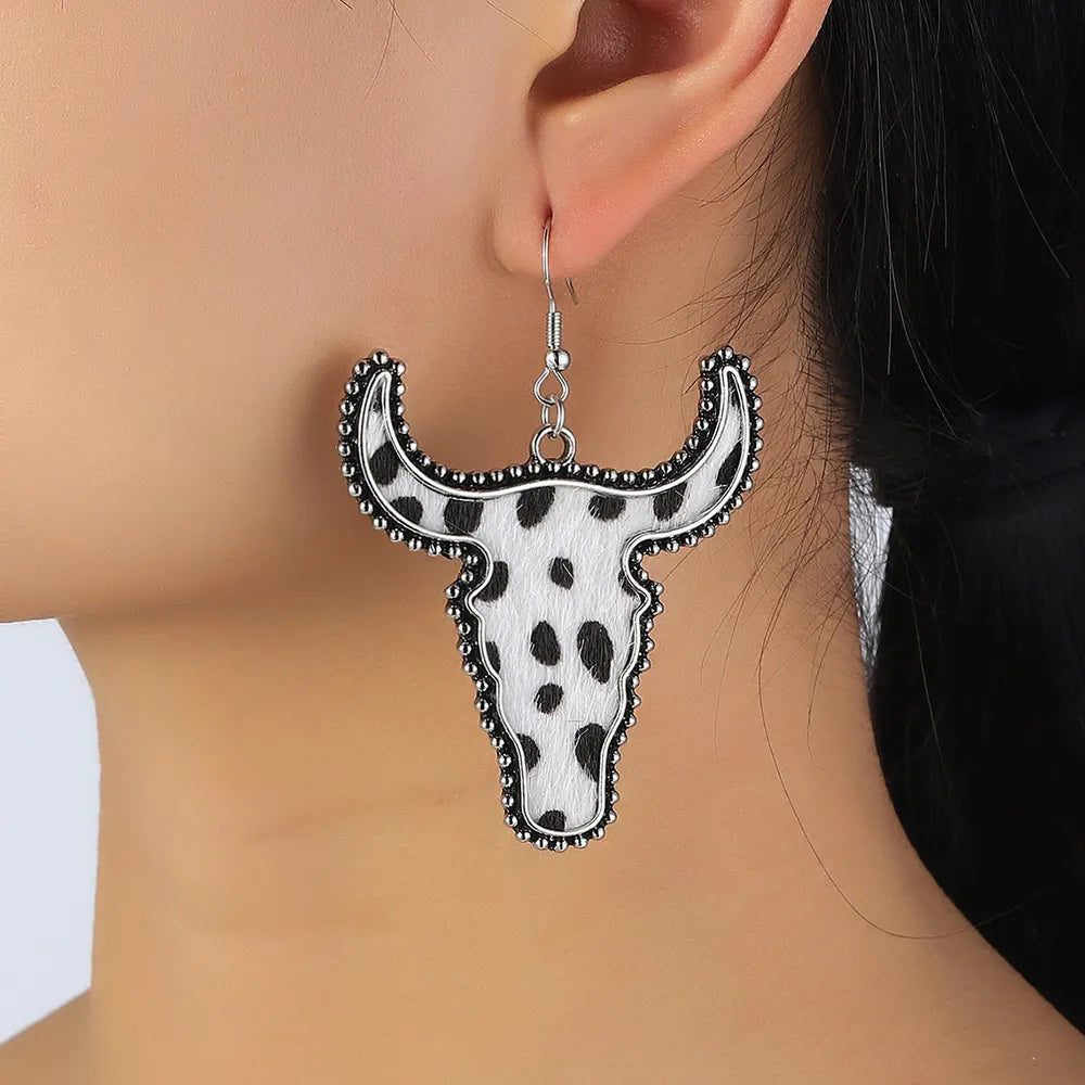 Alloy Animal Print Cow Head Earrings | Earrings Daverri Fashions