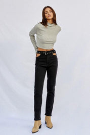 BLACK HIGH WAISTED STRAIGHT JEANS | Jeans Daverri Fashions