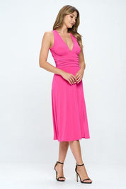 Renee C Deep V Neck Side Slit Lined Dress | Midi Dresses Daverri Fashions