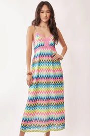 Davi & Dani Multi Color Crochet Lace Midi Dress | Daverri Fashions