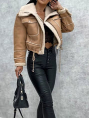 Sherpa Trim Cropped Jacket | Outerwear Daverri Fashions