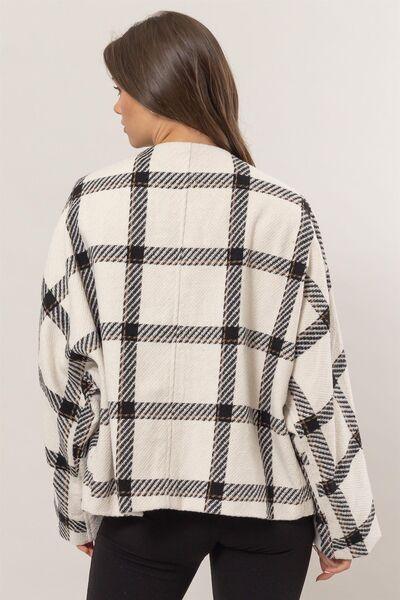 HYFVE Plaid Long Sleeve Jacket with Side Slit Pockets | Daverri Fashions