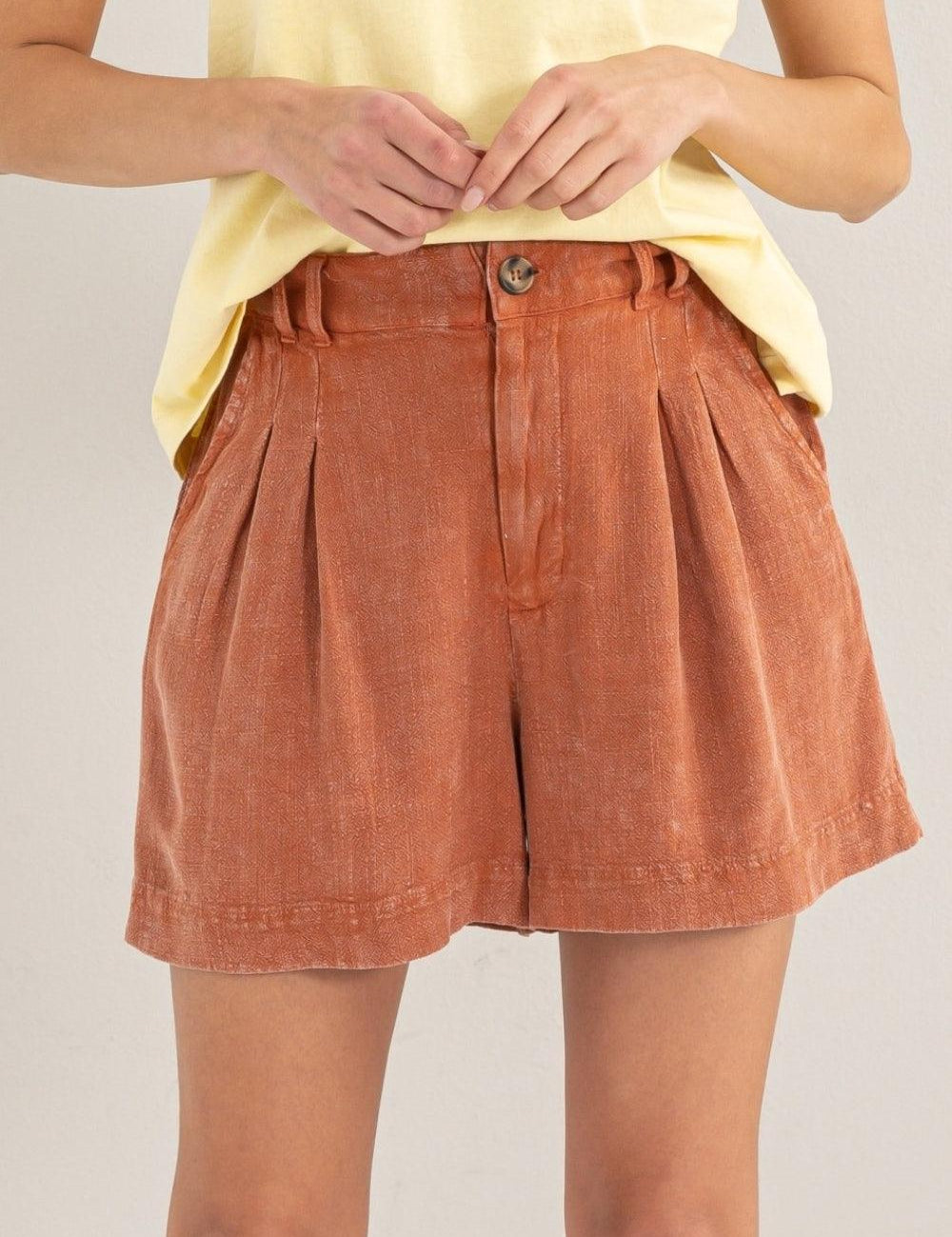 High Waist Pleated Linen Shorts | Bottoms Daverri Fashions