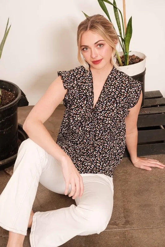 Lime 'N' Chili Multi Dot Print Sleeveless Button Down Blouse | Daverri Fashions