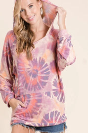 BiBi Circular Tie Dye Print Terry Hoodie with Kangaroo | Hoodies Daverri Fashions