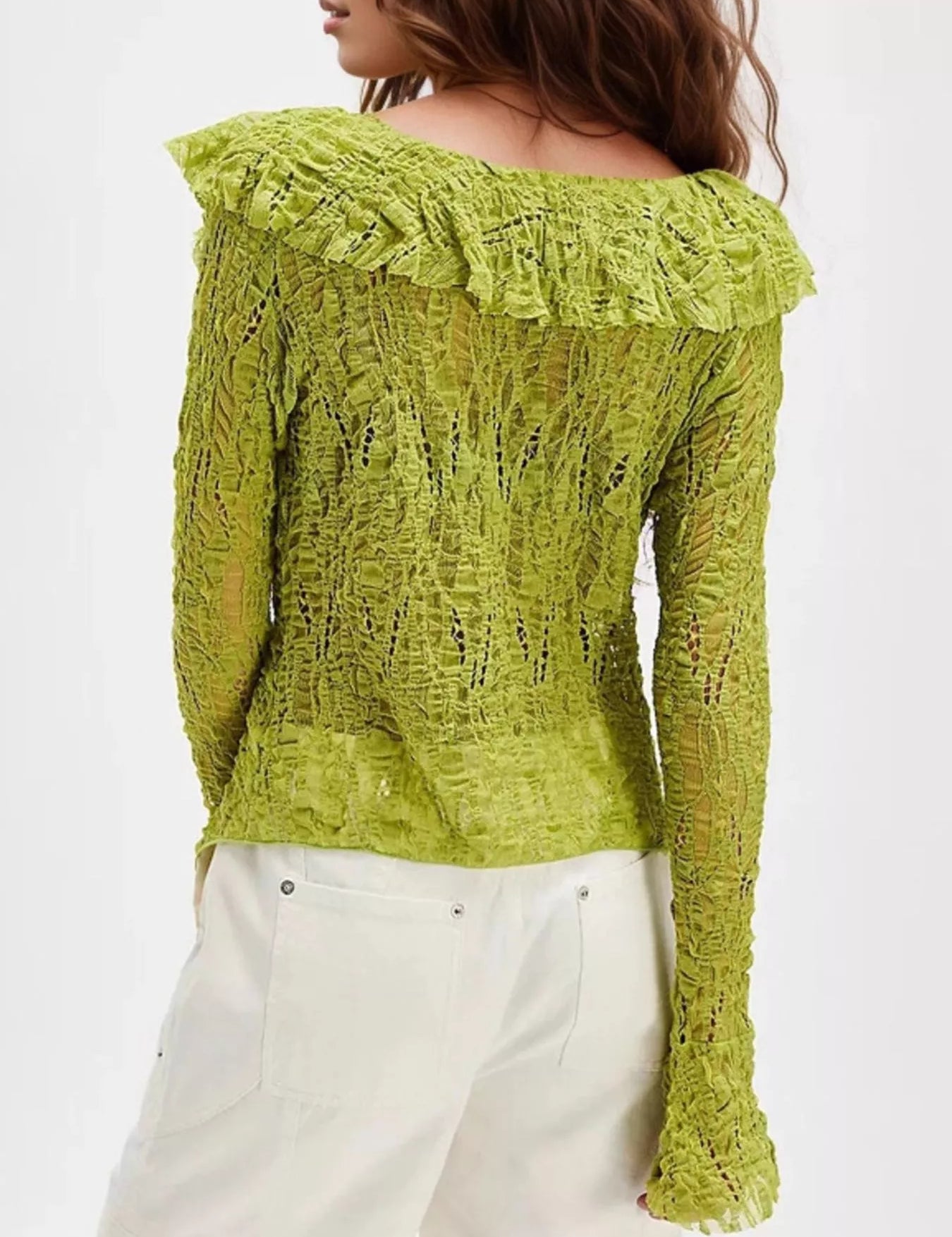 Lace Ruffle V-Neck Blouse | Blouses Daverri Fashions