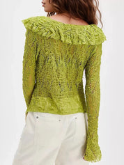 Lace Ruffle V-Neck Blouse | Blouses Daverri Fashions