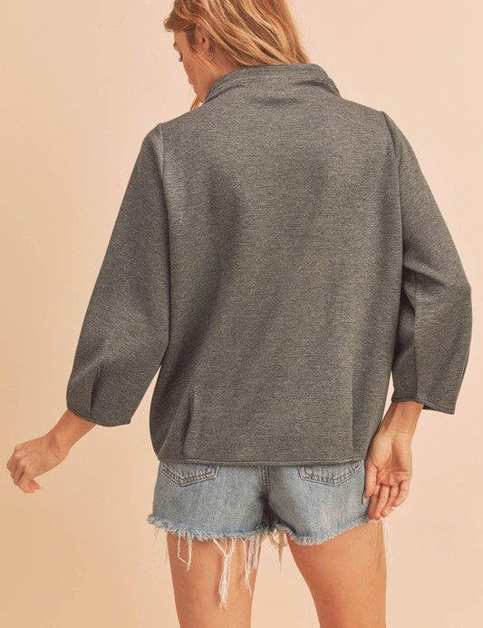 CHARCOAL Aemi+Co Mock Neck Pullover Top | Tops Daverri Fashions